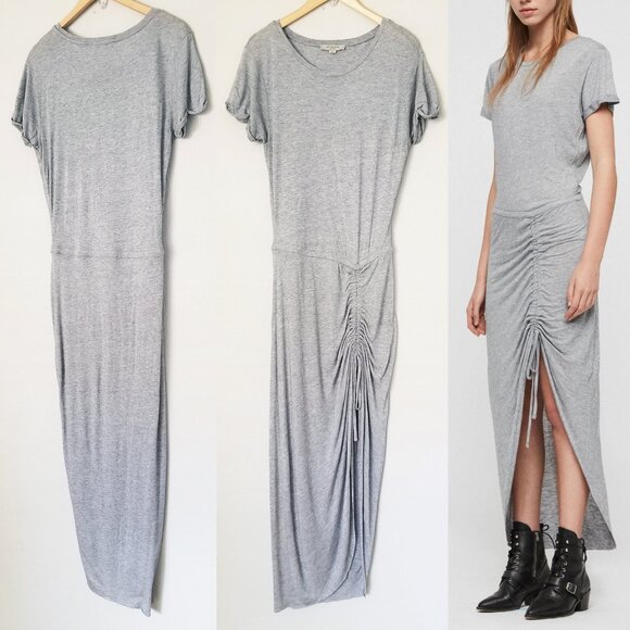 AllSaints Filor Maxi Drawstring Dress Modal Wool Blend Marled Gray Size M $120 - Picture 5 of 16